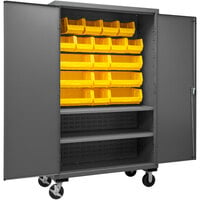 Durham Mfg 48 inch x 24 inch x 81 inch Mobile 2-Shelf Storage Cabinet with 18 Yellow Bins 2502M-BLP-18-2S-95