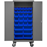 Durham Mfg 36 inch x 24 inch x 81 inch Mobile Storage Cabinet with 30 Blue Bins 2501M-BLP-30-5295
