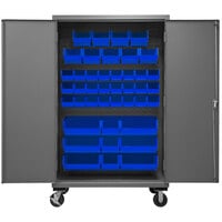Durham Mfg 48 inch x 24 inch x 81 inch Mobile Storage Cabinet with 42 Blue Bins 2502M-BLP-42-5295