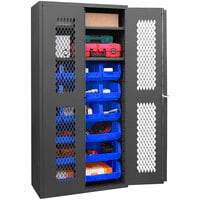 Durham Mfg 36 inch x 18 inch x 72 inch 2-Shelf Storage Cabinet with Ventilated Doors and 18 Blue Bins EMDC-361872-18B-2S-5295