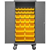 Durham Mfg 36 inch x 24 inch x 81 inch Mobile Storage Cabinet with 30 Yellow Bins 2501M-BLP-30-95