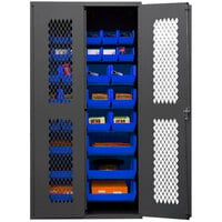 Durham Mfg 36 inch x 24 inch x 72 inch Storage Cabinet with Ventilated Doors and 30 Blue Bins EMDC-362472-30B-5295