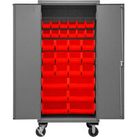 Durham Mfg 36 inch x 24 inch x 81 inch Mobile Storage Cabinet with 30 Red Bins 2501M-BLP-30-1795