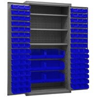 Durham Mfg 36 inch x 24 inch x 72 inch 3-Shelf Storage Cabinet with 102 Blue Bins 2501-BDLP-102-3S-5295