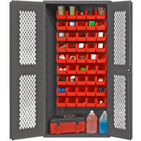Durham Mfg 36 inch x 18 inch x 72 inch Storage Cabinet with Ventilated Doors and 45 Red Bins EMDC361845B-1795