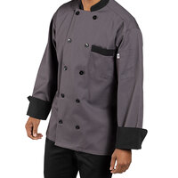 Uncommon Threads Newport Unisex Slate Customizable Long Sleeve Chef Coat with Black Trim 0404 - 5X