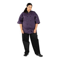 Uncommon Chef Havana Unisex Eggplant Customizable Short Sleeve Chef Coat with Mesh Back 0494 - XL