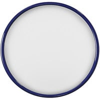 Cal-Mil Enamelware 9 1/2" White Round Melamine Serving Tray with Blue Rim