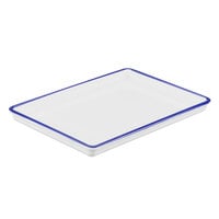 Cal-Mil Enamelware 12" x 18" White Rectangular Melamine Serving Tray with Blue Rim