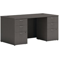 Hon Mod 30 inch x 60 inch Slate Teak Laminate Desk with 2 Storage Pedestals