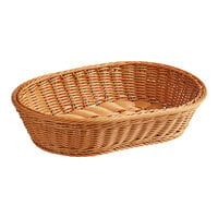 Acopa Weave 15" x 11" Oblong Dark Brown Woven Plastic Rattan Basket