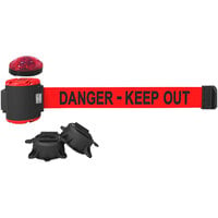 Banner Stakes 30' Red "Danger - Keep Out" Magnetic Wall Mount Belt Barrier with Light Kit MH5009L