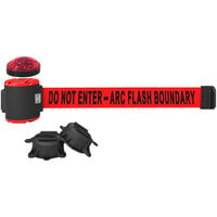 Banner Stakes 30' Red "Do Not Enter - Arc Flash Boundary" Magnetic Wall Mount Belt Barrier with Light Kit MH5011L