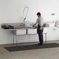 Regency 121 inch 16-Gauge Stainless Steel Three Compartment Commercial Sink with Galvanized Steel Legs and 2 Drainboards - 23 inch x 23 inch x 12 inch Bowls