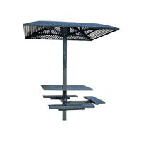 Paris Site Furnishings Single Pedestal 46 inch Square Inground Mount Perforated Steel Picnic Table with 4 Attached Seats