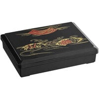 Emperor's Select 10 1/2 inch x 8 inch Black 5-Compartment Bento Box with Removable Red Tray & Lid