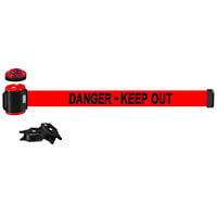 Banner Stakes 15' Red "Danger - Keep Out" Magnetic Wall Mount Belt Barrier with Light Kit MH1509L