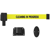 Banner Stakes PLUS 15' Wall Mount System Yellow "Cleaning in Progress" Retractable Belt Barrier PL4110