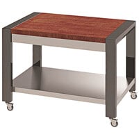 Lakeside 160144 32 inch x 48 inch x 37 inch Traveler Stainless Steel Mobile Serving Table with Red Maple Laminate Top