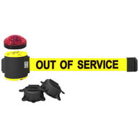 Banner Stakes 30' Yellow "Out of Service" Magnetic Wall Mount Belt Barrier with Light Kit MH5005L