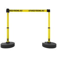 Banner Stakes PLUS 15' Yellow "Authorized Personnel Only" Retractable Barrier Set PL4287 - 2/Set