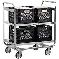 Lakeside 2446 36 inch x 23 inch x 40 5/8 inch 2-Shelf Stainless Steel Milk Crate Transport Cart