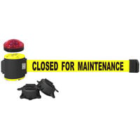 Banner Stakes 30' Yellow "Closed for Maintenance" Magnetic Wall Mount Belt Barrier with Light Kit MH5006L