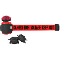 Banner Stakes 30' Red "Danger High Voltage Keep Out" Magnetic Wall Mount Belt Barrier with Light Kit MH5010L