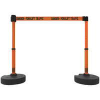 Banner Stakes PLUS 15' Orange "Danger-Forklift Traffic" Retractable Barrier Set PL4202 - 2/Set