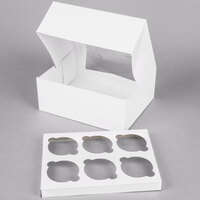 9 inch x 7 inch x 3 1/2 inch White Auto-Popup Window Cupcake / Muffin Box with 6 Slot Reversible Insert - 10/Pack
