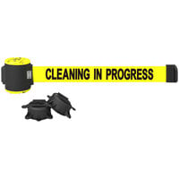 Banner Stakes 30' Yellow "Cleaning in Progress" Magnetic Wall Mount Belt Barrier MH5004