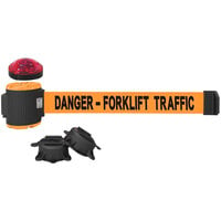 Banner Stakes 30' Orange "Danger - Forklift Traffic" Magnetic Wall Mount Belt Barrier with Light Kit MH5013L