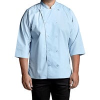Uncommon Chef Epic Unisex Lightweight Sky Blue Customizable 3/4 Length Sleeve Chef Coat with Side Vents 0975 - M