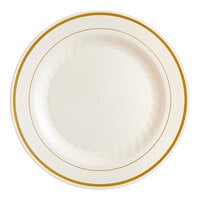 WNA Comet MP9IPREM 9" Ivory Masterpiece Plastic Plate with Gold Accent Bands - 120/Case