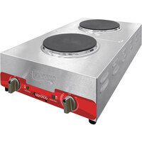 Avantco 177EB202F2BA Double Burner Solid Top Stainless Steel Portable Electric Front-to-Back Hot Plate - 1,800W, 120V