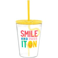 Amscan 18 oz. Plastic Smile Tumbler with Silly Straw - 12/Pack