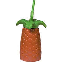 Amscan 22 oz. Plastic Palm Tree Cup with Straw - 12/Pack