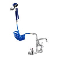 Waterloo 2.6 GPM Wall-Mounted Pet Grooming / Utility Faucet with 8 inch Centers, 9' Coiled Hose, and 6 inch Add-On Faucet