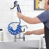 Waterloo 2.6 GPM Deck-Mounted Pet Grooming / Utility Faucet with 8 inch Centers, 9' Coiled Hose, and 6 inch Add-On Faucet
