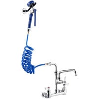 Waterloo 2.6 GPM Wall-Mounted Pet Grooming / Utility Faucet with 8 inch Centers, 9' Coiled Hose, and 8 inch Add-On Faucet