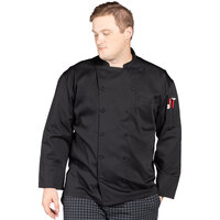 Uncommon Chef Barbados Pro Vent Unisex Black Customizable Long Sleeve Chef Coat with Mesh Back 0481 - 3X