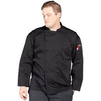 Uncommon Chef Barbados Pro Vent Unisex Black Customizable Long Sleeve Chef Coat with Mesh Back 0481 - S