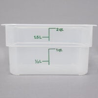 Cambro 2SFSPP190 CamSquare 2 Qt. Translucent Food Storage Container with Kelly Green Graduations