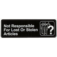 Not Responsible for Lost or Stolen Articles Sign - Black and White, 9" x 3"