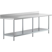Regency 30 inch x 96 inch 18-Gauge 304 Stainless Steel Commercial Work Table with 4 inch Backsplash and Galvanized Undershelf