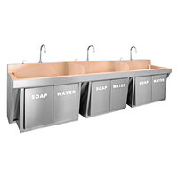Just Manufacturing CU-JKS-770-3 Hands Free Copper Wall-Hung Triple Bowl Scrub Sink with Knee Operated Faucets and Soap Valves - 72" x 17 1/2" x 11" Bowl