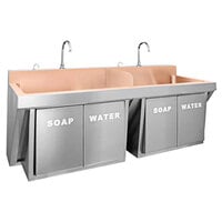 Just Manufacturing CU-JKS-770-2 Hands Free Copper Wall-Hung Double Bowl Scrub Sink with Knee Operated Faucets and Soap Valves - 60" x 17 1/2" x 11" Bowl