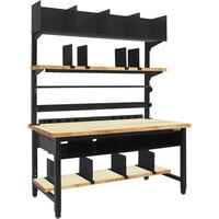 BenchPro Kennedy Series 30 inch x 60 inch Maple Butcher Block Wood Top Adjustable Packaging Table Set with Black Frame and Round Front Edge WPACK3060