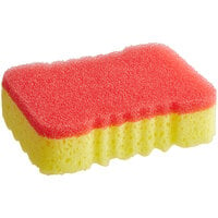 Lavex Janitorial 8 inch x 5 3/4 inch x 2 inch Jumbo Yellow Grip Sponge / Red Scouring Pad Combo