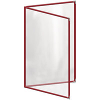 H. Risch, Inc. TED Deluxe Sewn 8 1/2 inch x 14 inch Red 4 View Menu Cover with Silver Decorative Corners and Gloss Finish
